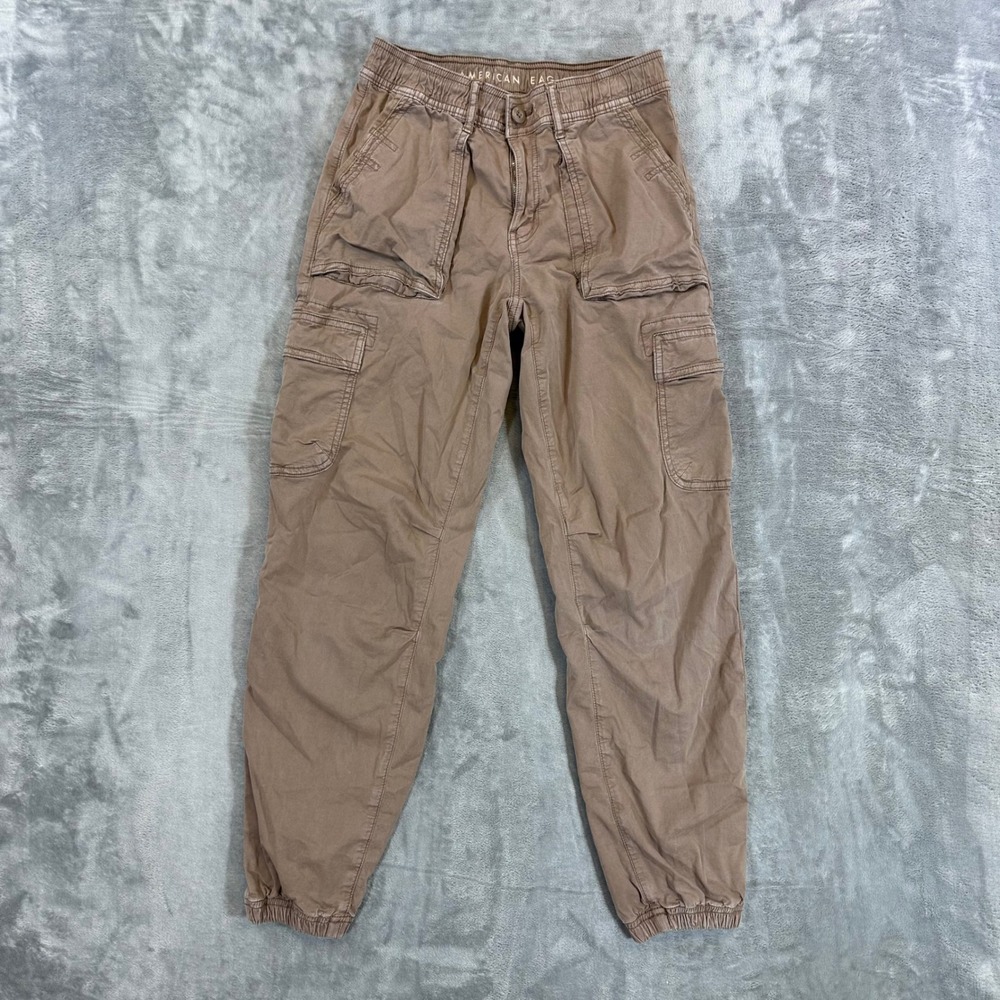 American‎ Eagle Baggy Jogger Cargo Pants Women's Size 000 Tan Brown Stretch
